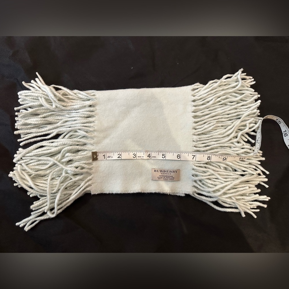 Brand New BURBERRY Cashmere Scarf—Light Blue—Fringe on Both Sides - Picture 3 of 4